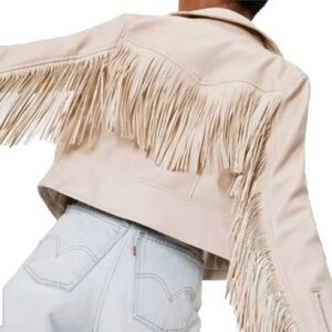 NWT Nasty Gal Faux Leather Fringe Moto Jacket Cream